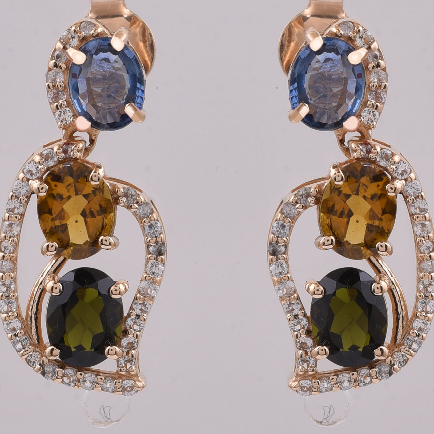2.38 Ct Oval Natural Multi-Coloured Tourmaline 14K Gold Earrings