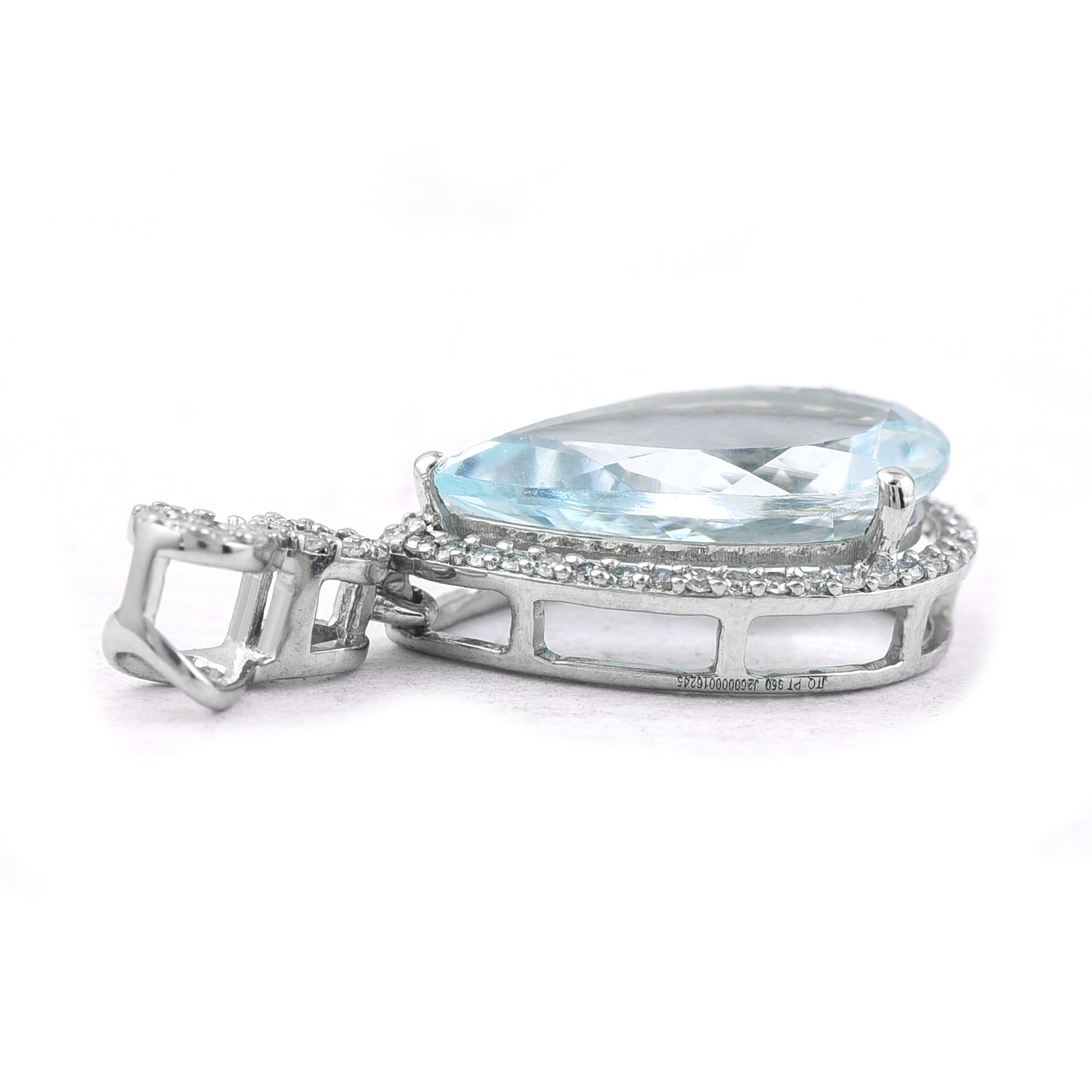 3.35 Ct Pear Mixed Cut Natural Aquamarine 950 Platinum Pendant