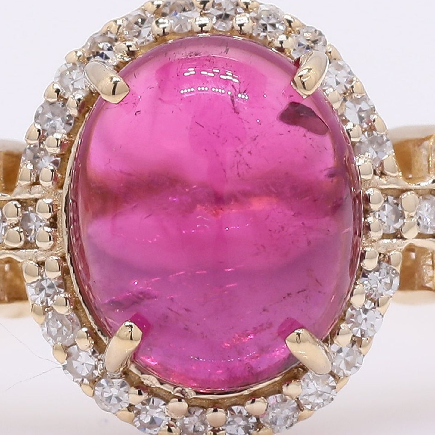 2.41 Ct Oval Cabochon Cut Natural Rubellite 14K Gold Ring
