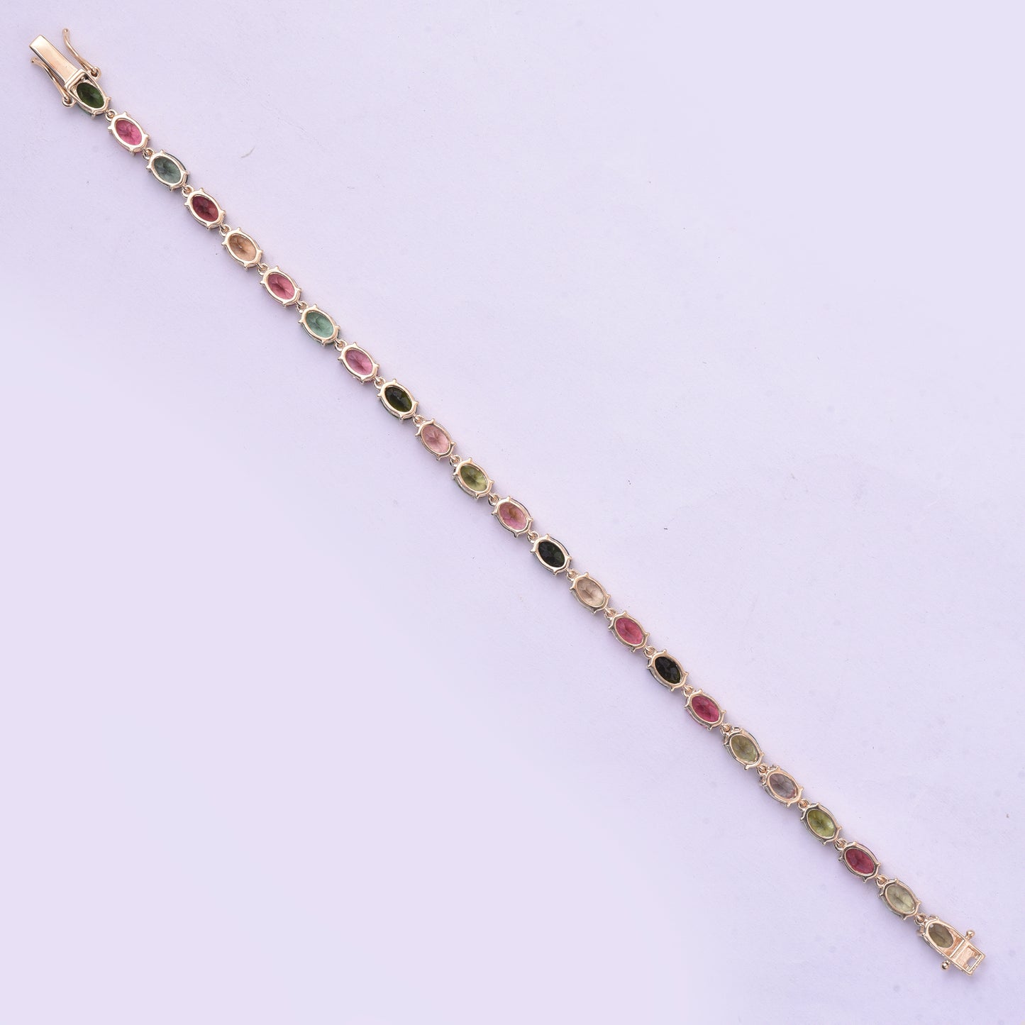 12.03 Ct Oval Natural Multi-Coloured Tourmaline 14K Gold Bracelet