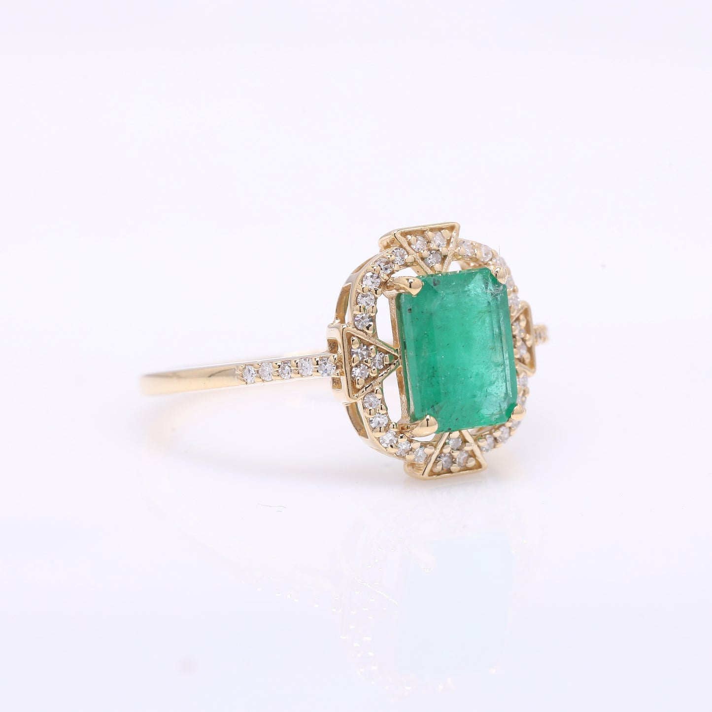1.43 Ct Octagon Step Cut Natural Emerald 14K Gold Ring