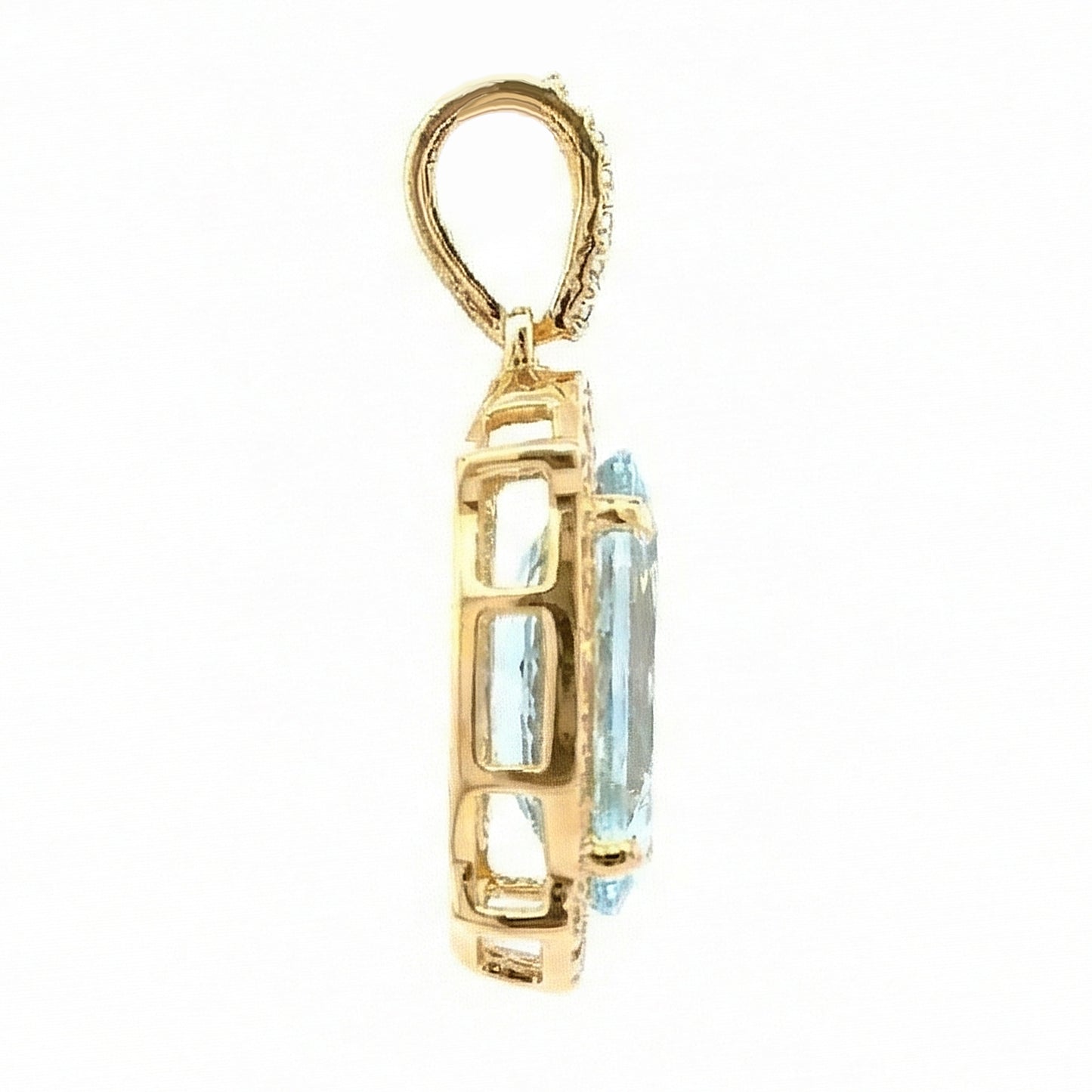 1.85 Ct Oval Mixed Cut Natural Aquamarine 14K Gold Pendant