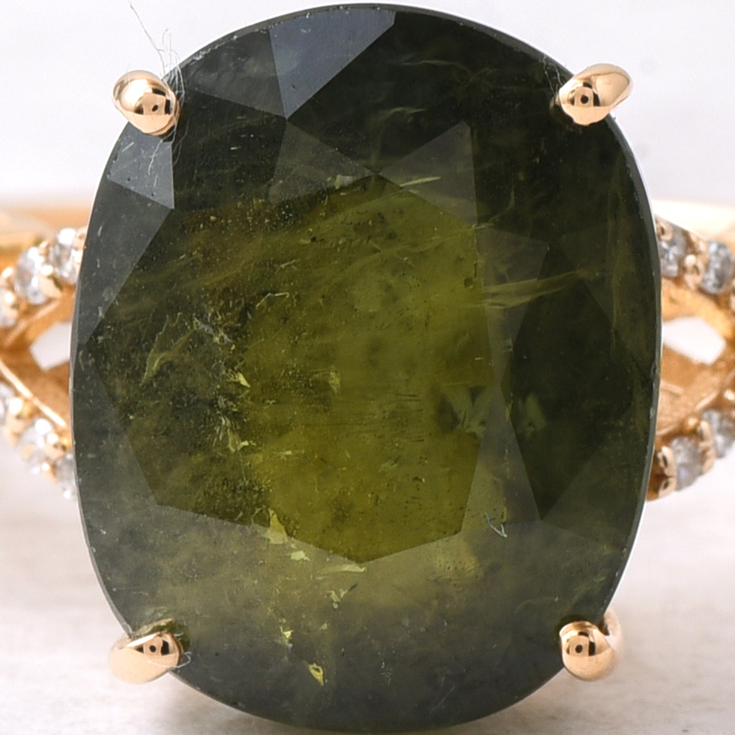 7.21 Ct Cushion Mixed Cut Natural Green Sapphire 14K Gold Ring