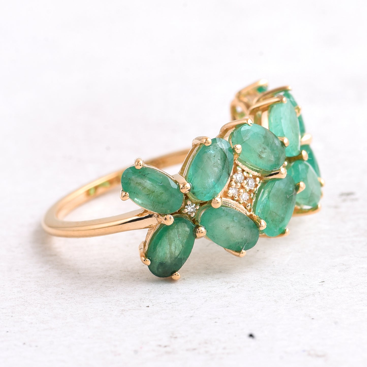 5.47 Ct Oval Mixed Cut Natural Emerald 14K Gold Ring