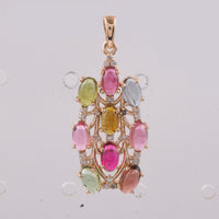 2.32 Ct Oval Cabochon Cut Natural Multi-Coloured Tourmaline 14K Gold Pendant