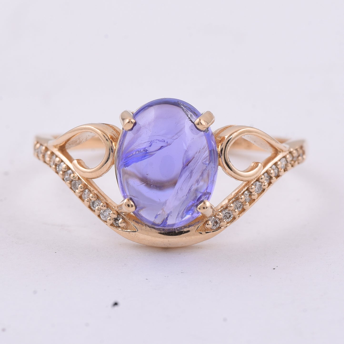 2.55 Ct Oval Cabochon Cut Natural Tanzanite 14K Gold Ring