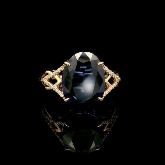 5.84 Ct Oval Mixed Cut Lab Grown Sapphire 14K Gold Ring