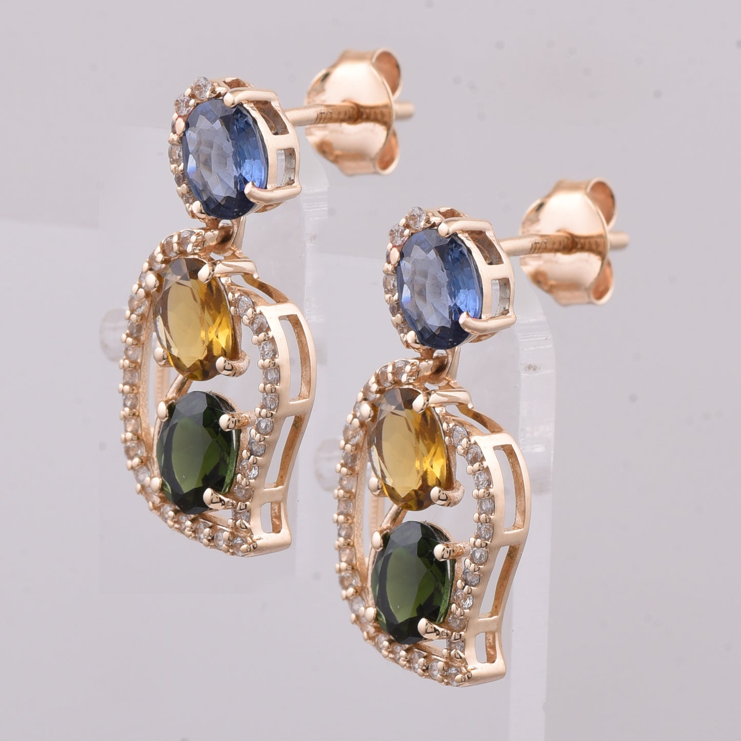 2.38 Ct Oval Natural Multi-Coloured Tourmaline 14K Gold Earrings