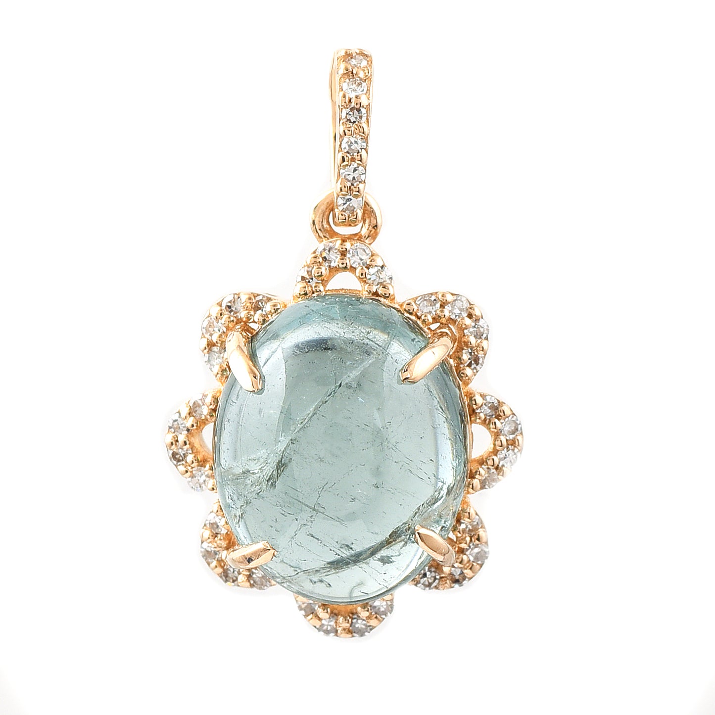 4.81 Ct Oval Cabochon Cut Natural Green Tourmaline 14K Gold Pendant