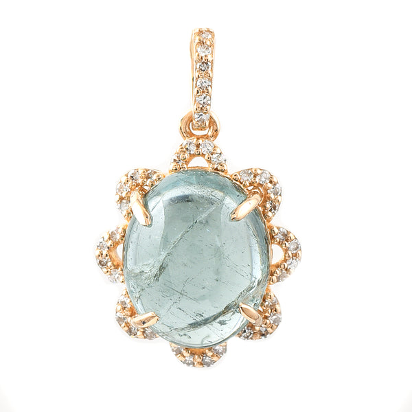 4.81 Ct Oval Cabochon Cut Natural Green Tourmaline 14K Gold Pendant