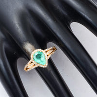 1.15 Ct Pear Mixed Cut Natural Emerald 14K Gold Ring