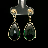 24.36 Ct Pear Mixed Cut Lab Grown Emerald 14K Gold Earrings