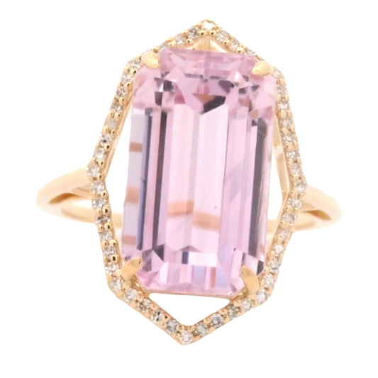 10.22 Ct Octagon Kunzite 14K Gold Ring
