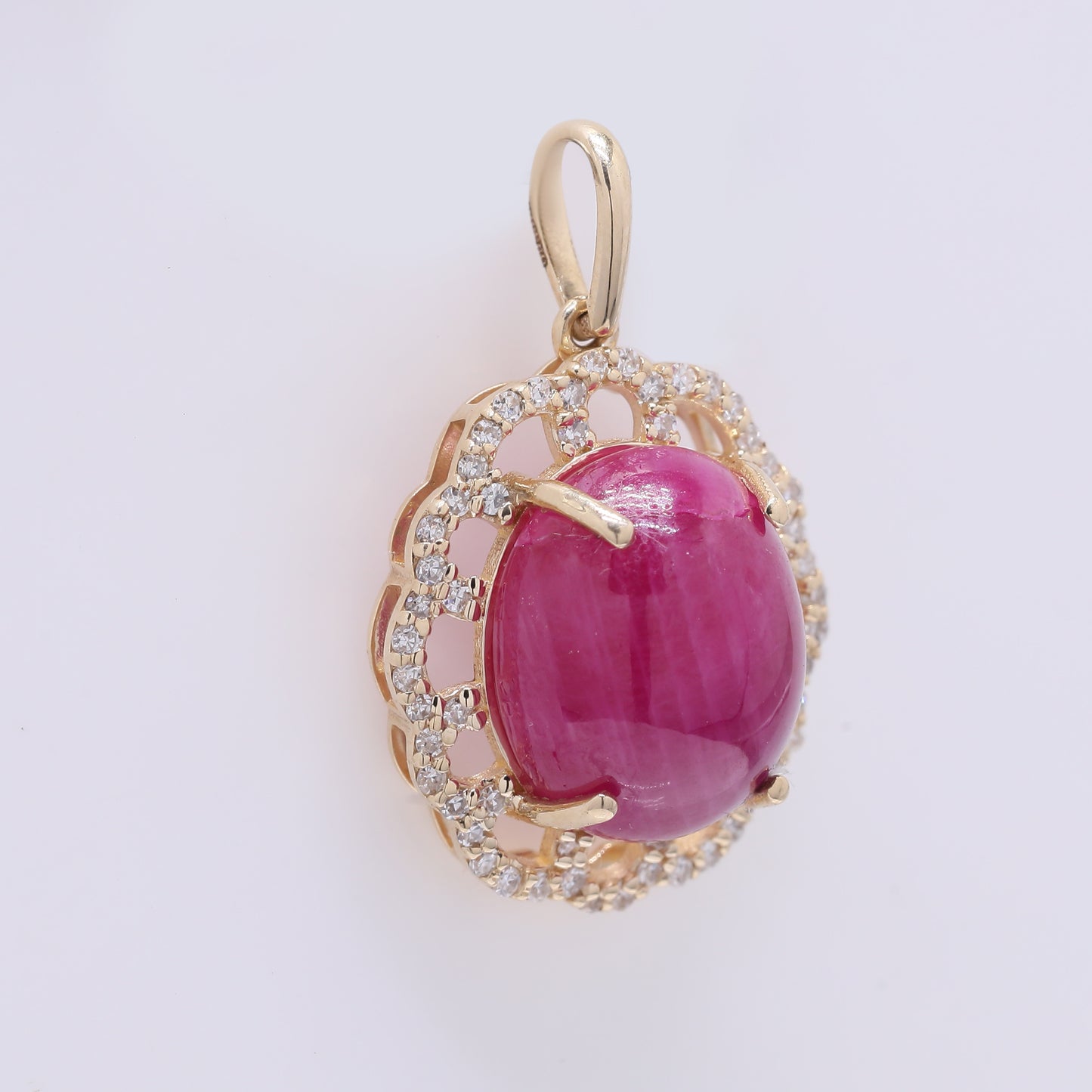 7.06 Ct Oval Cabochon Cut Natural Ruby 14K Gold Pendant