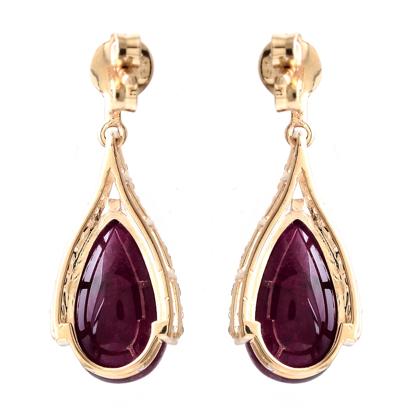 7.75 Ct Pear Cabochon Natural Tourmaline 14K Gold Earrings