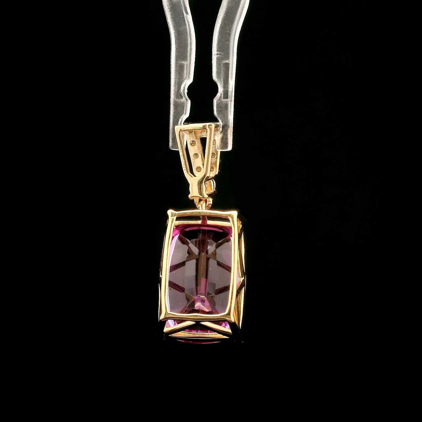 7.07 Ct Rectangular Cushion Mixed Cut Lab Grown Pink Sapphire 14K Gold Pendant