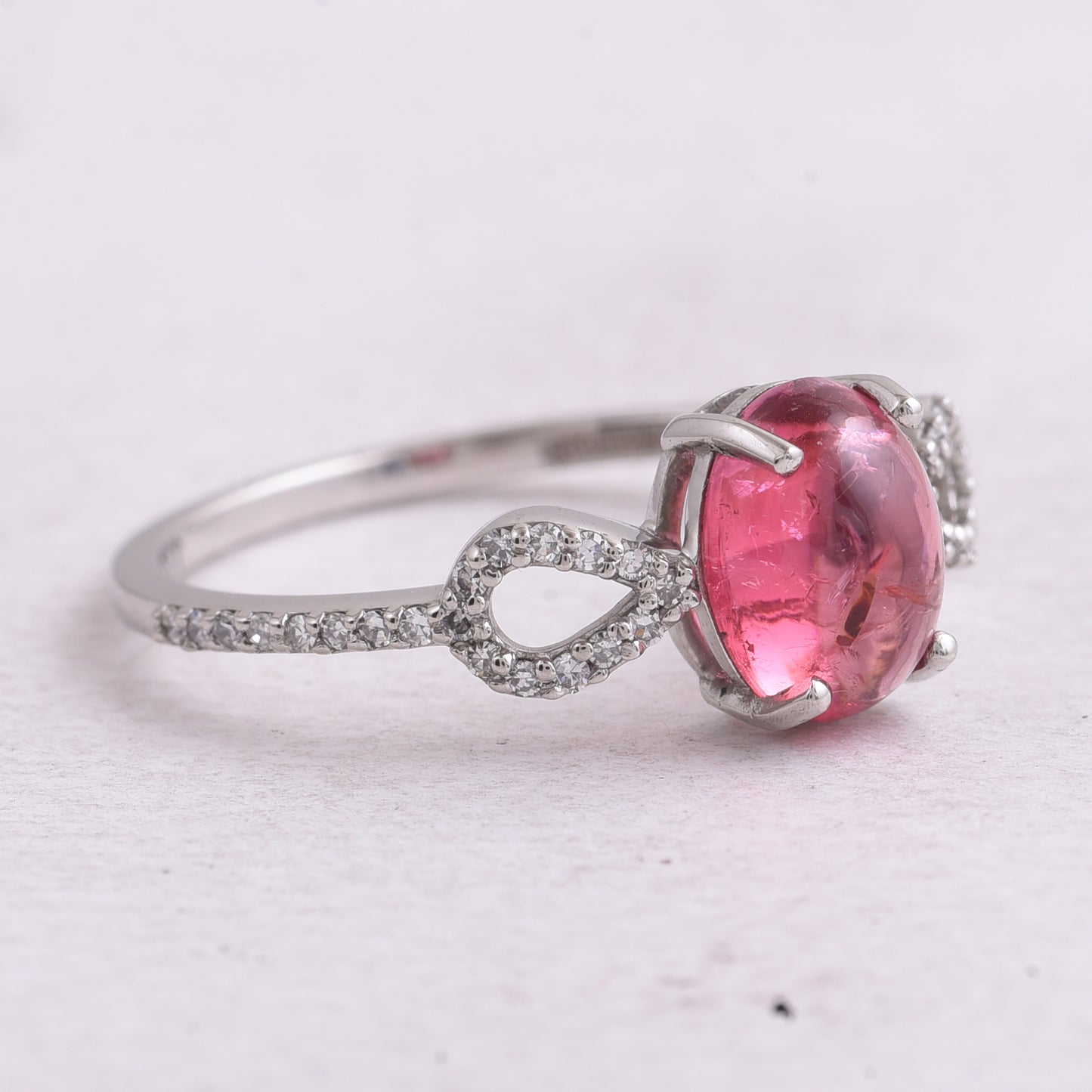 1.58 Ct Oval Cabochon Cut Natural Pink Tourmaline 950 Platinum Ring