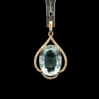 4.61 Ct Oval Mixed Cut Natural Aquamarine 14K Gold Pendant