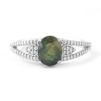 1.85 Ct Oval Mixed Cut Natural Green Sapphire 950 Platinum Ring