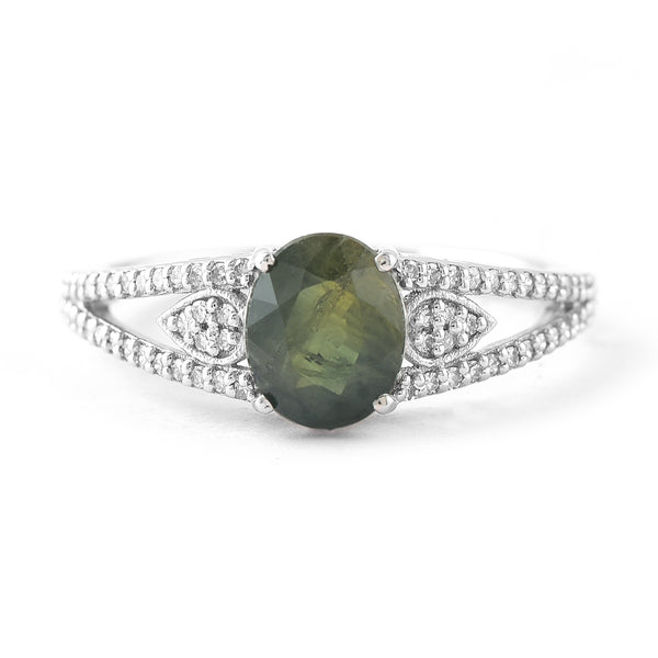 1.85 Ct Oval Mixed Cut Natural Green Sapphire 950 Platinum Ring