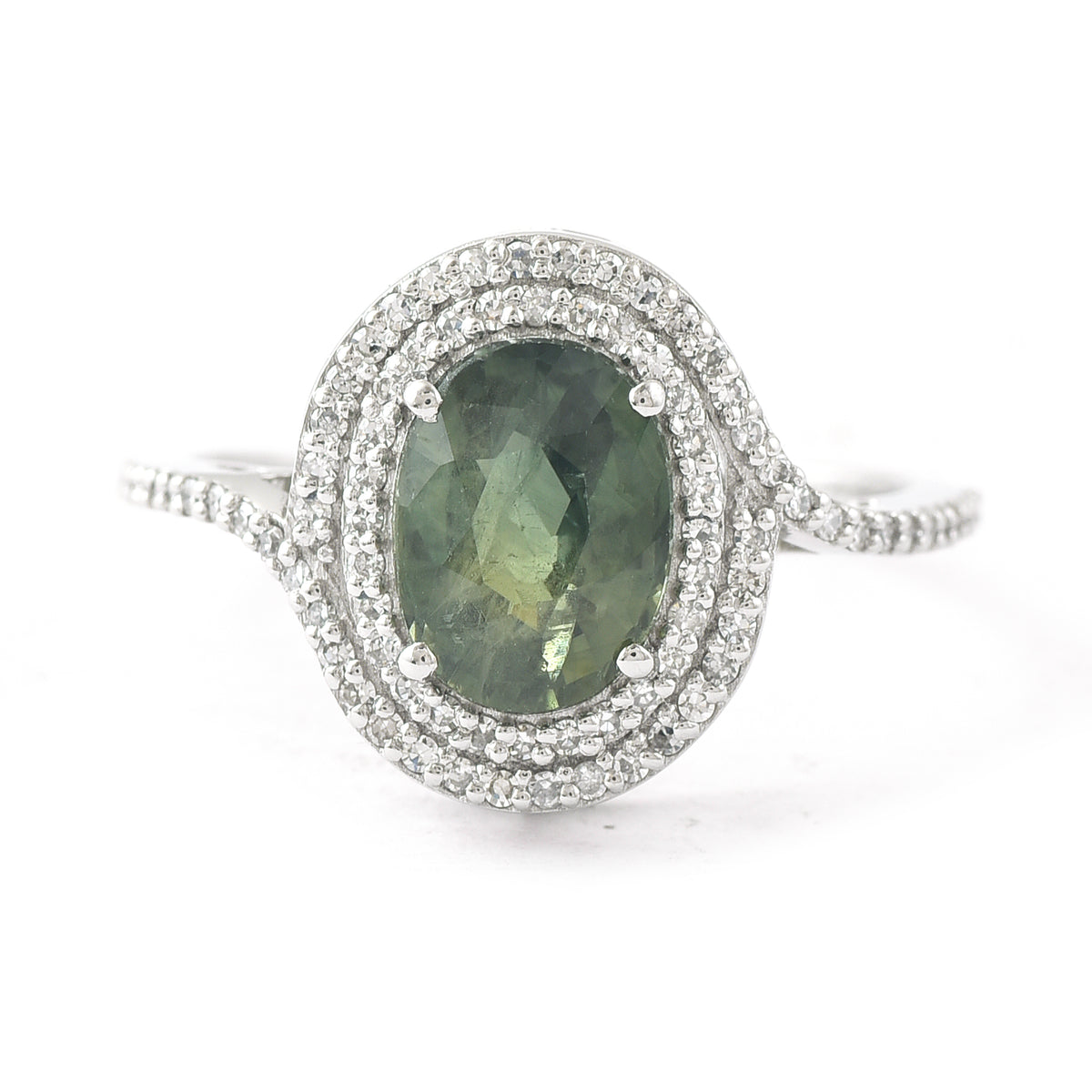 2.59 Ct Oval Mixed Cut Natural Green Sapphire 950 Platinum Ring