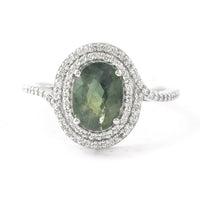 2.59 Ct Oval Mixed Cut Natural Green Sapphire 950 Platinum Ring
