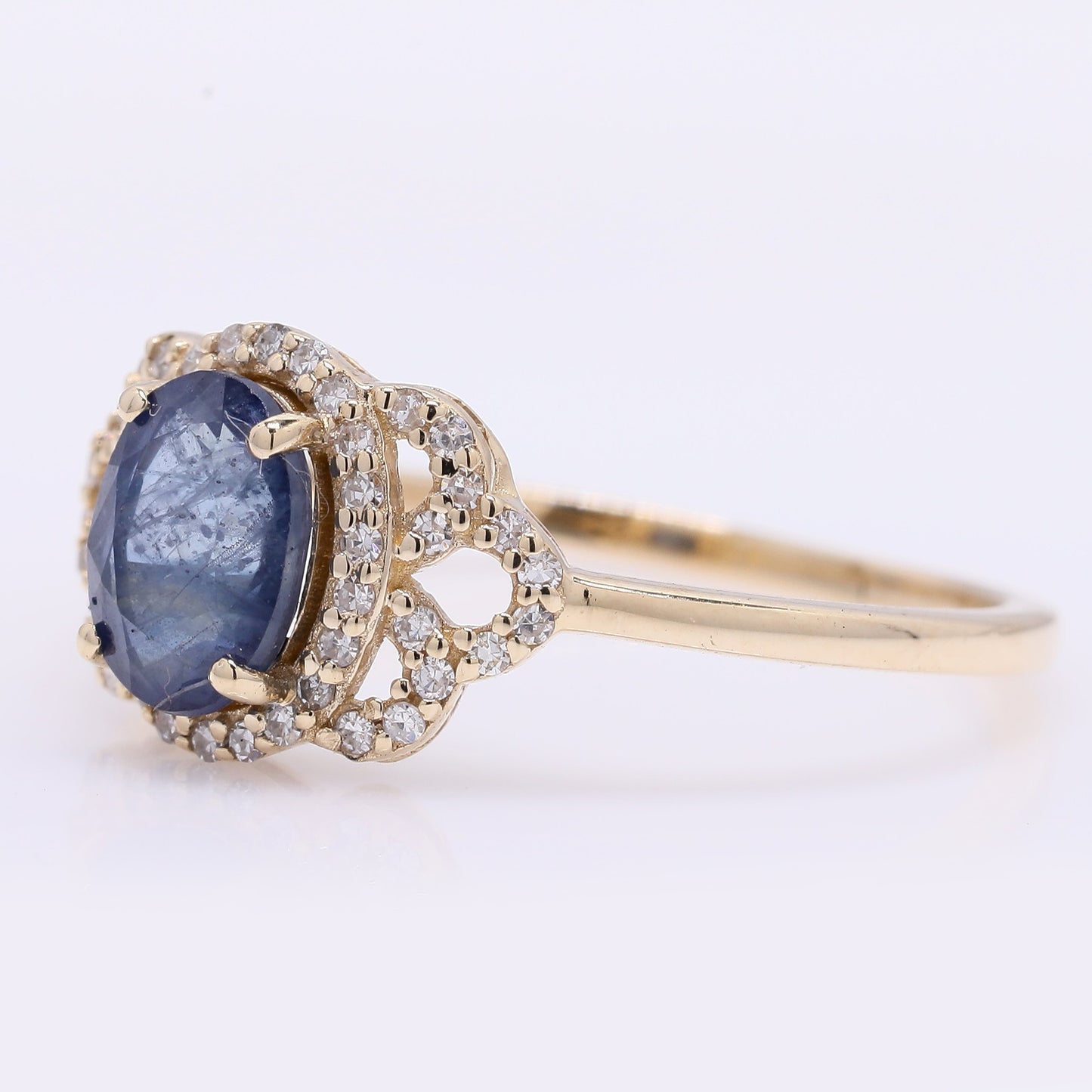 1.32 Ct Oval Mixed Cut Natural Sapphire 14K Gold Ring