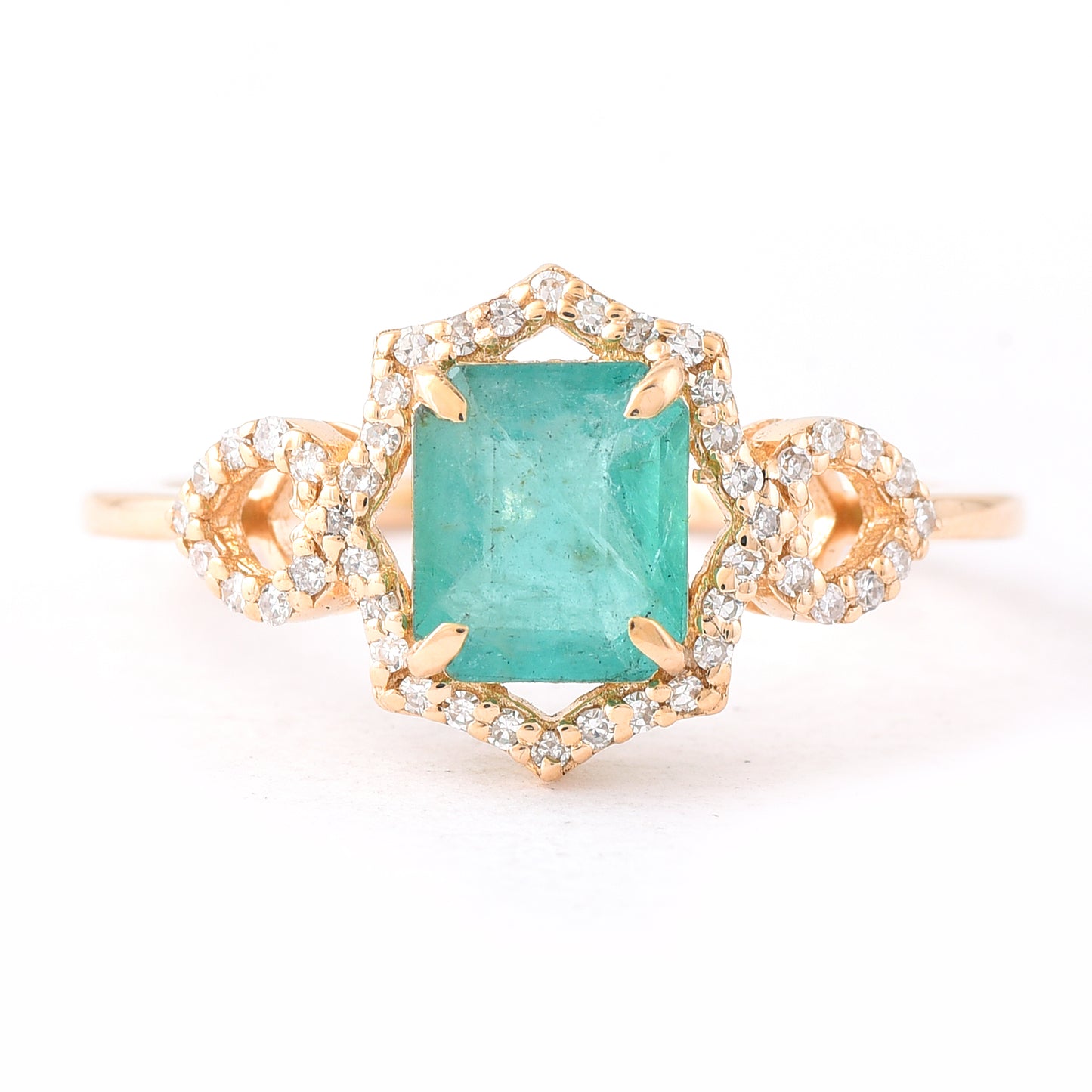 1.27 Ct Octagon Step Cut Natural Emerald 14K Gold Ring