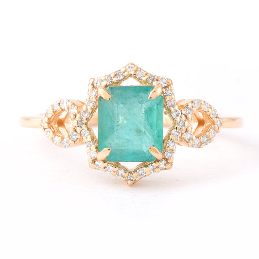 1.27 Ct Octagon Step Cut Natural Emerald 14K Gold Ring