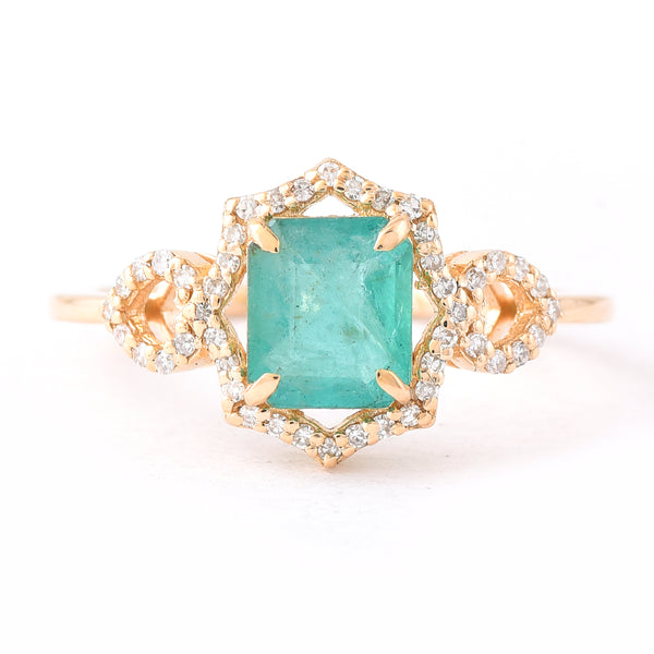 1.27 Ct Octagon Step Cut Natural Emerald 14K Gold Ring