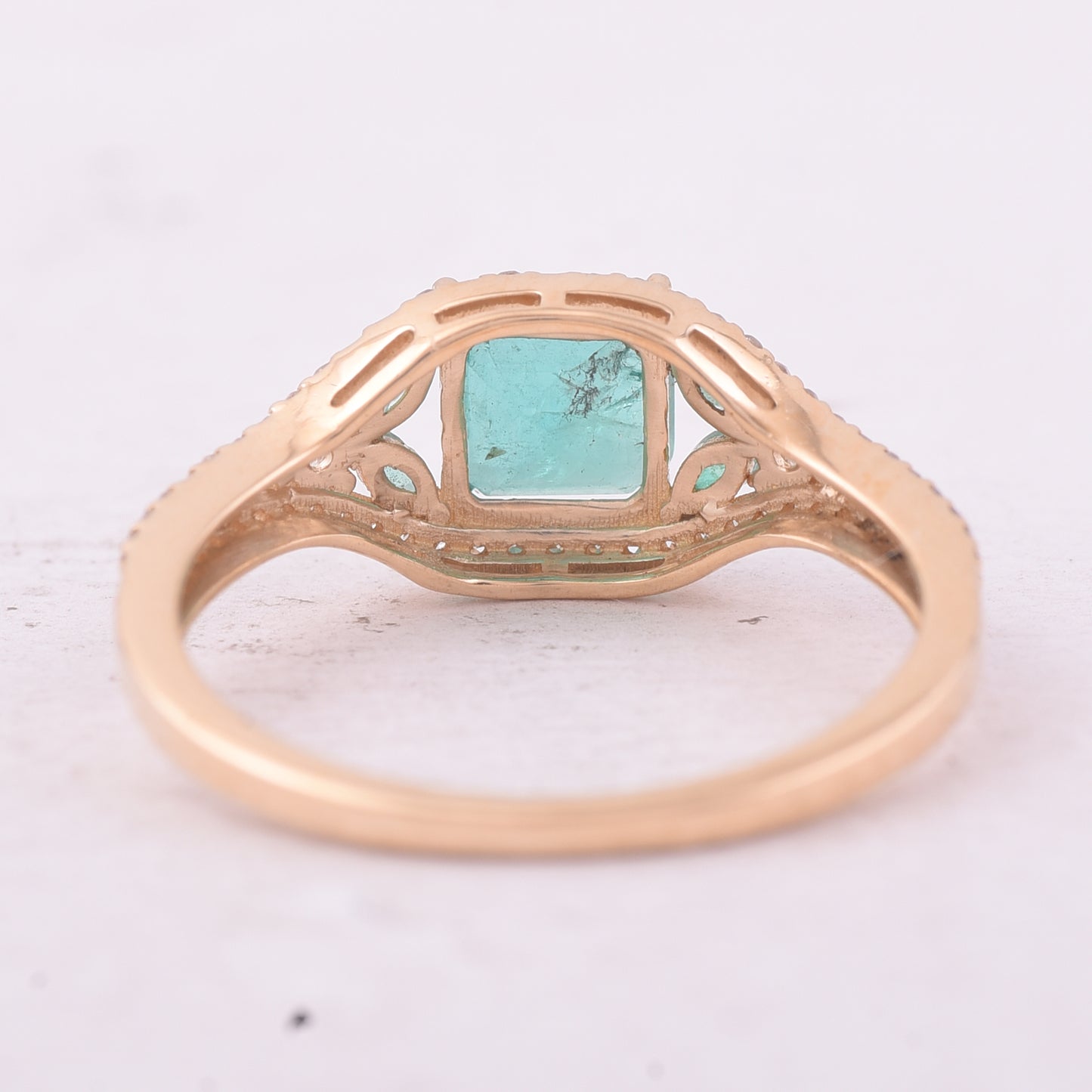 1.31 Ct Octagon Step Cut, Marquise Mixed Cut Natural Emerald 14K Gold Ring