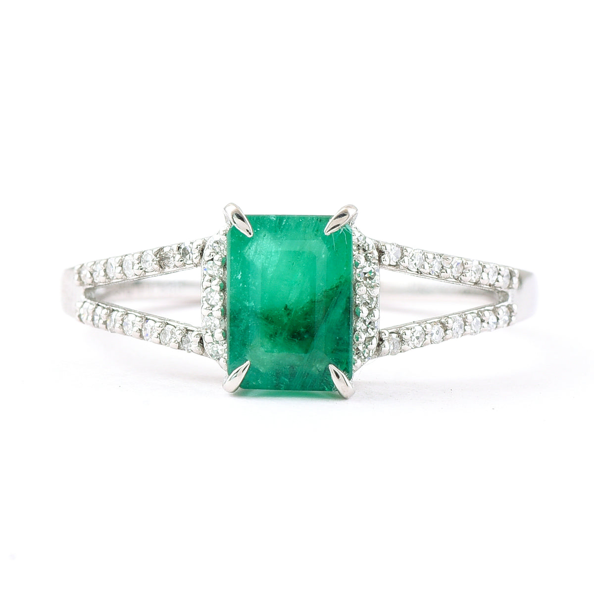 1.14 Ct Octagon Step Cut Natural Emerald 950 Platinum Ring