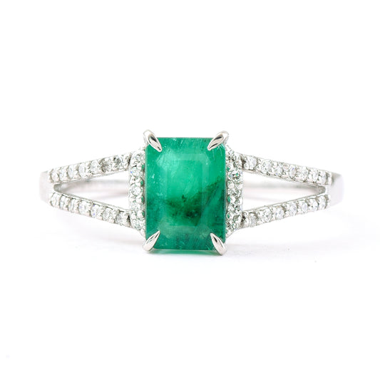 1.14 Ct Octagon Step Cut Natural Emerald 950 Platinum Ring