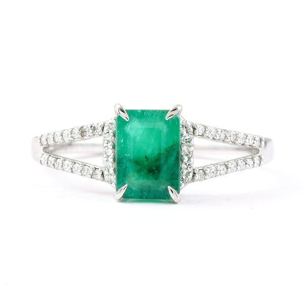 1.14 Ct Octagon Step Cut Natural Emerald 950 Platinum Ring