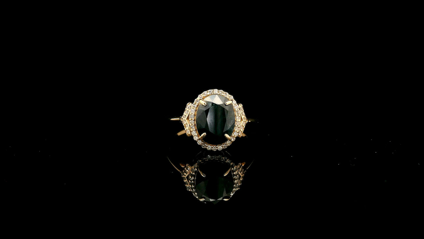 3.23 Ct Oval Natural Sapphire 14K Gold Ring