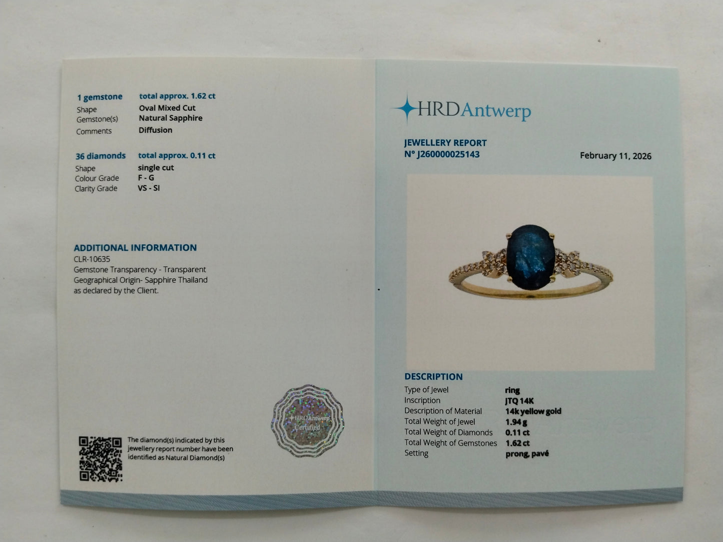 1.73 Ct Oval Mixed Cut Natural Sapphire 14K Gold Ring