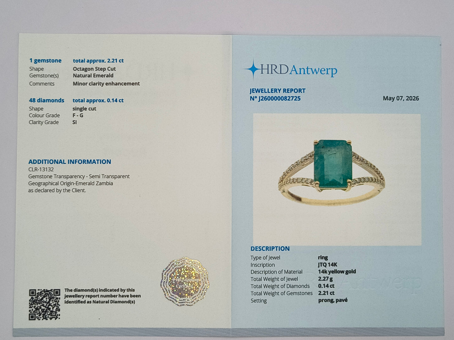 2.35 Ct Octagon Step Cut Natural Emerald 14K Gold Ring