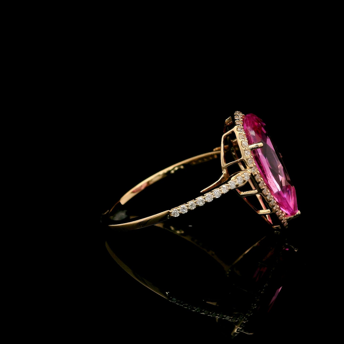 4.69 Ct Pear Mixed Cut Lab Grown Pink Sapphire 14K Gold Ring