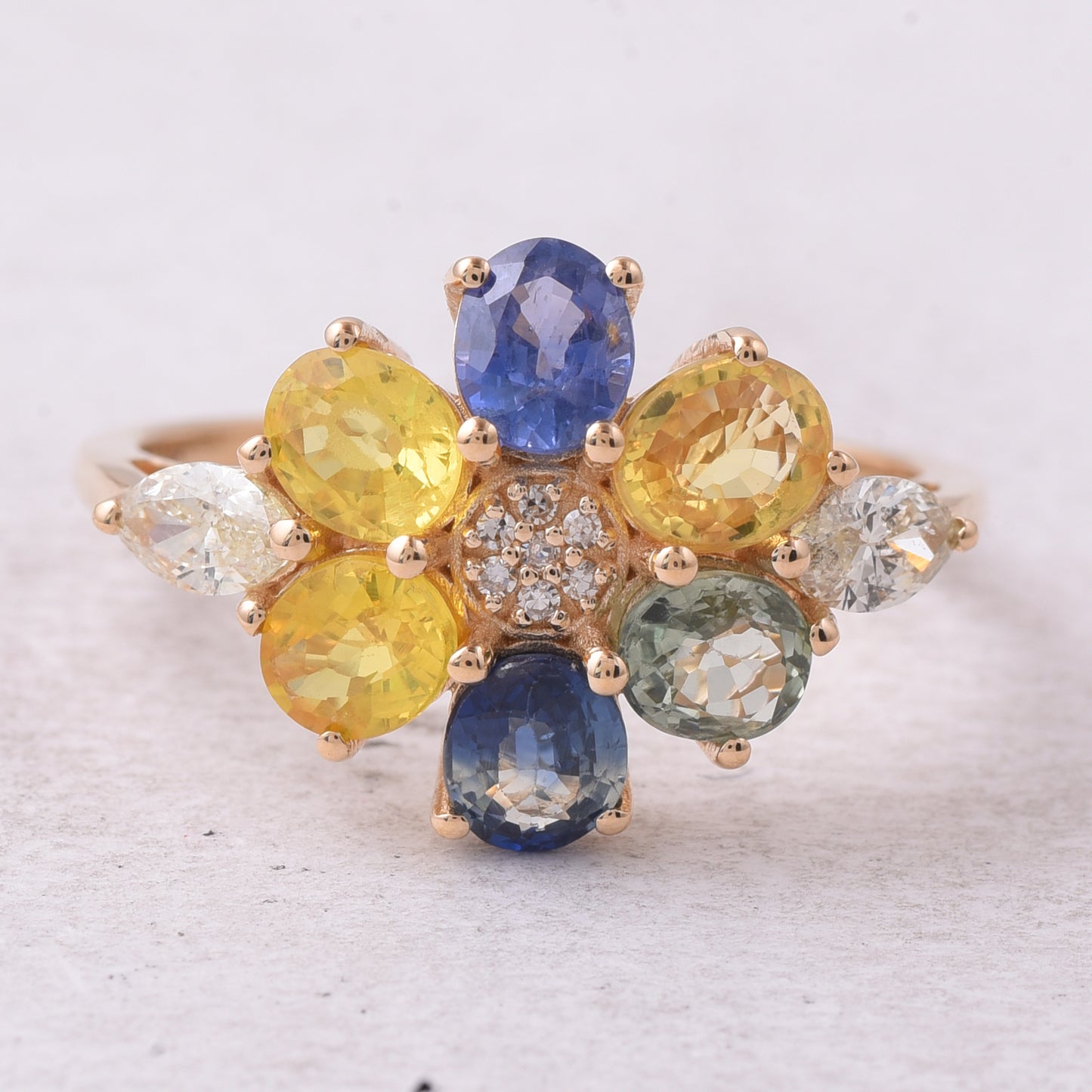 2.71 Ct Oval Natural Multi-Coloured Sapphire 14K Gold Ring
