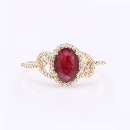 1.69 Ct Oval Mixed Cut Natural Ruby 14K Gold Ring