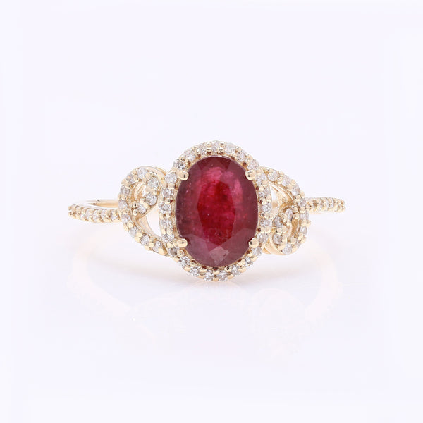 1.69 Ct Oval Mixed Cut Natural Ruby 14K Gold Ring
