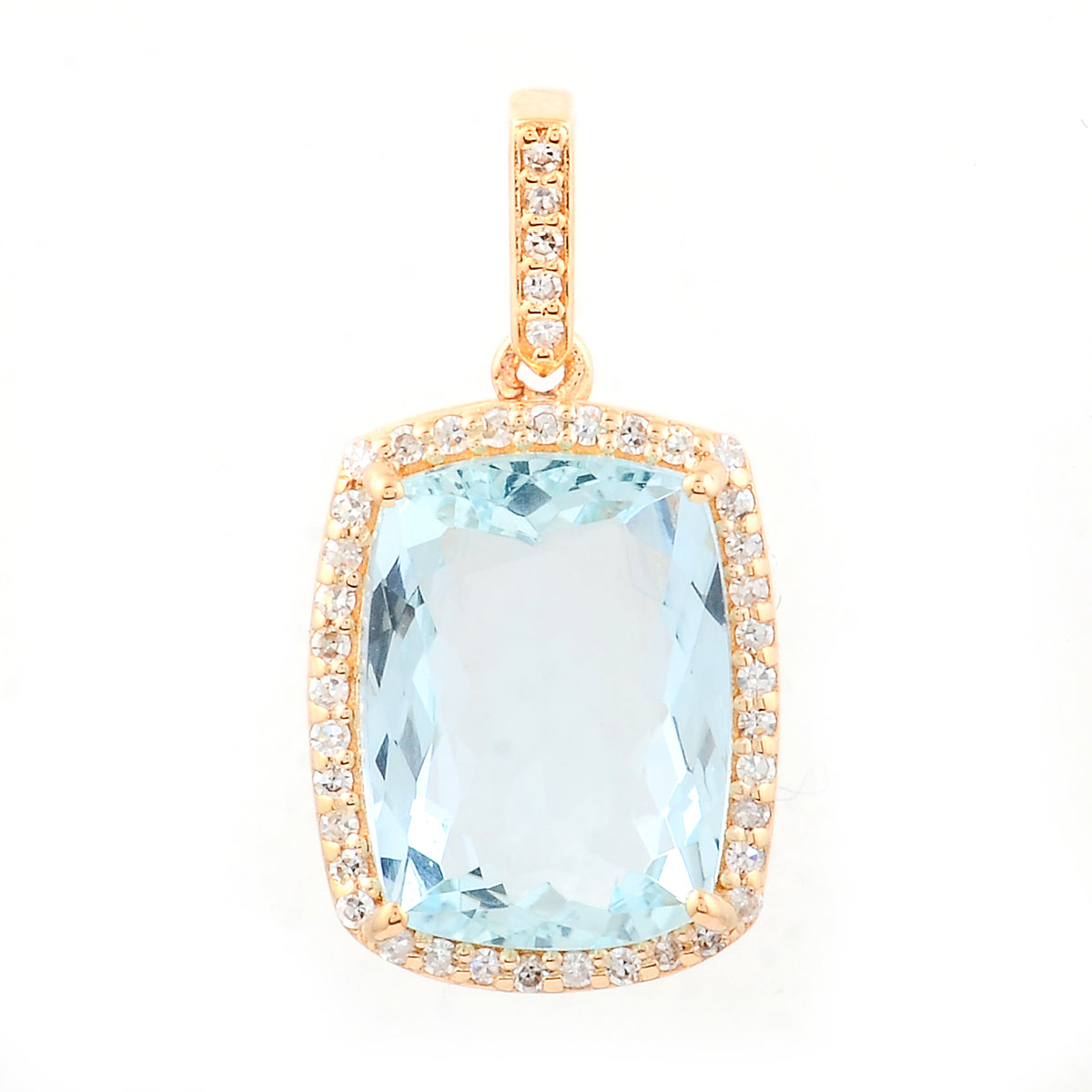 2.98 Ct Cushion Mixed Cut Natural Aquamarine 14K Gold Pendant