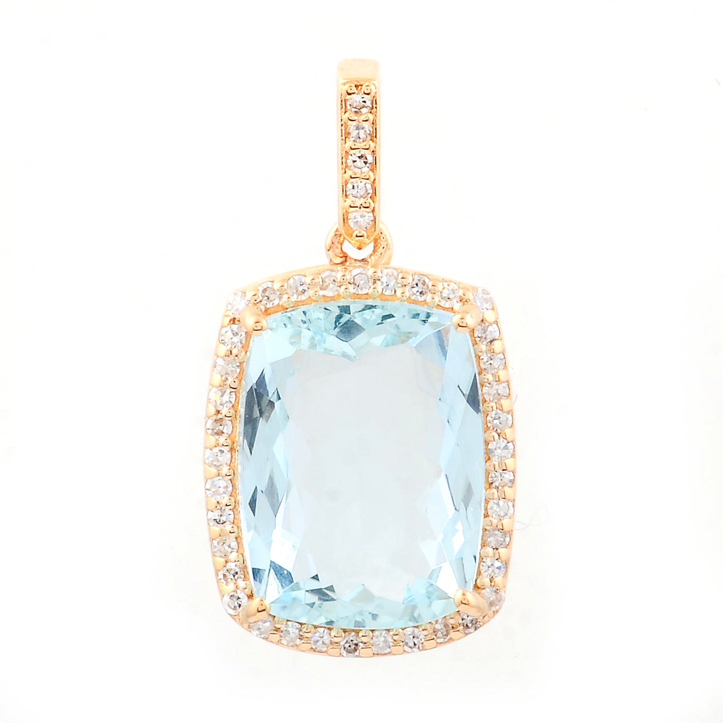 2.98 Ct Cushion Mixed Cut Natural Aquamarine 14K Gold Pendant