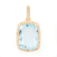 2.98 Ct Cushion Mixed Cut Natural Aquamarine 14K Gold Pendant