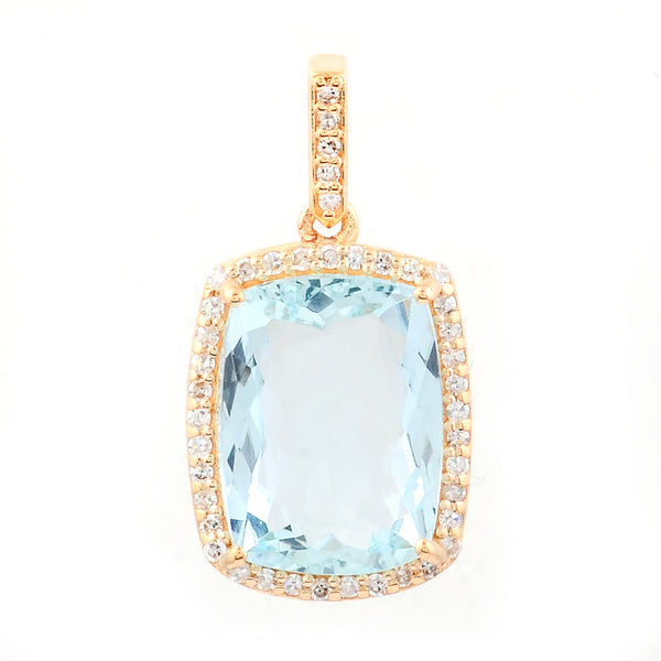 2.98 Ct Cushion Mixed Cut Natural Aquamarine 14K Gold Pendant