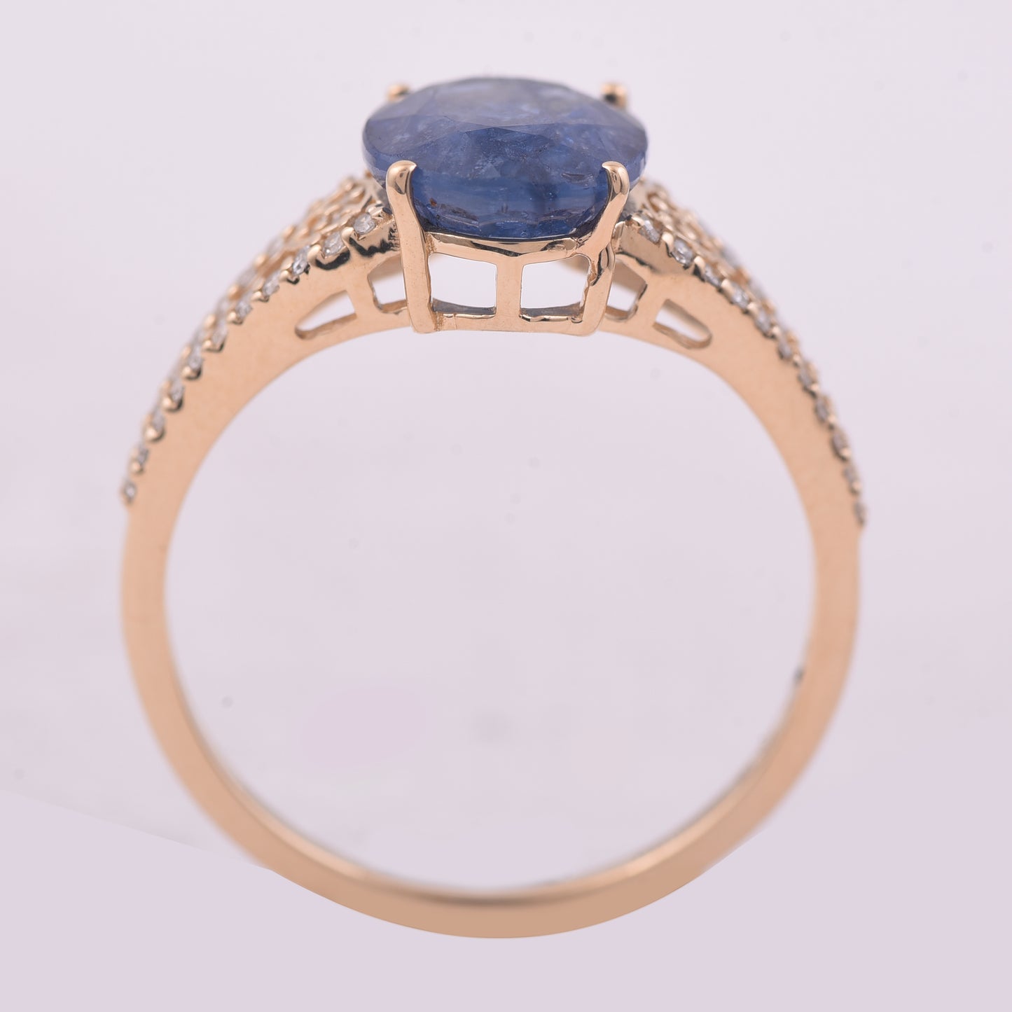 2.82 Ct Oval Mixed Cut Natural Sapphire 14K Gold Ring