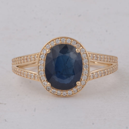 2.38 Ct Cushion Sapphire 9K Gold Ring