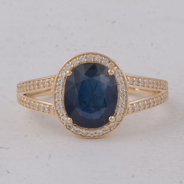 2.38 Ct Cushion Sapphire 9K Gold Ring