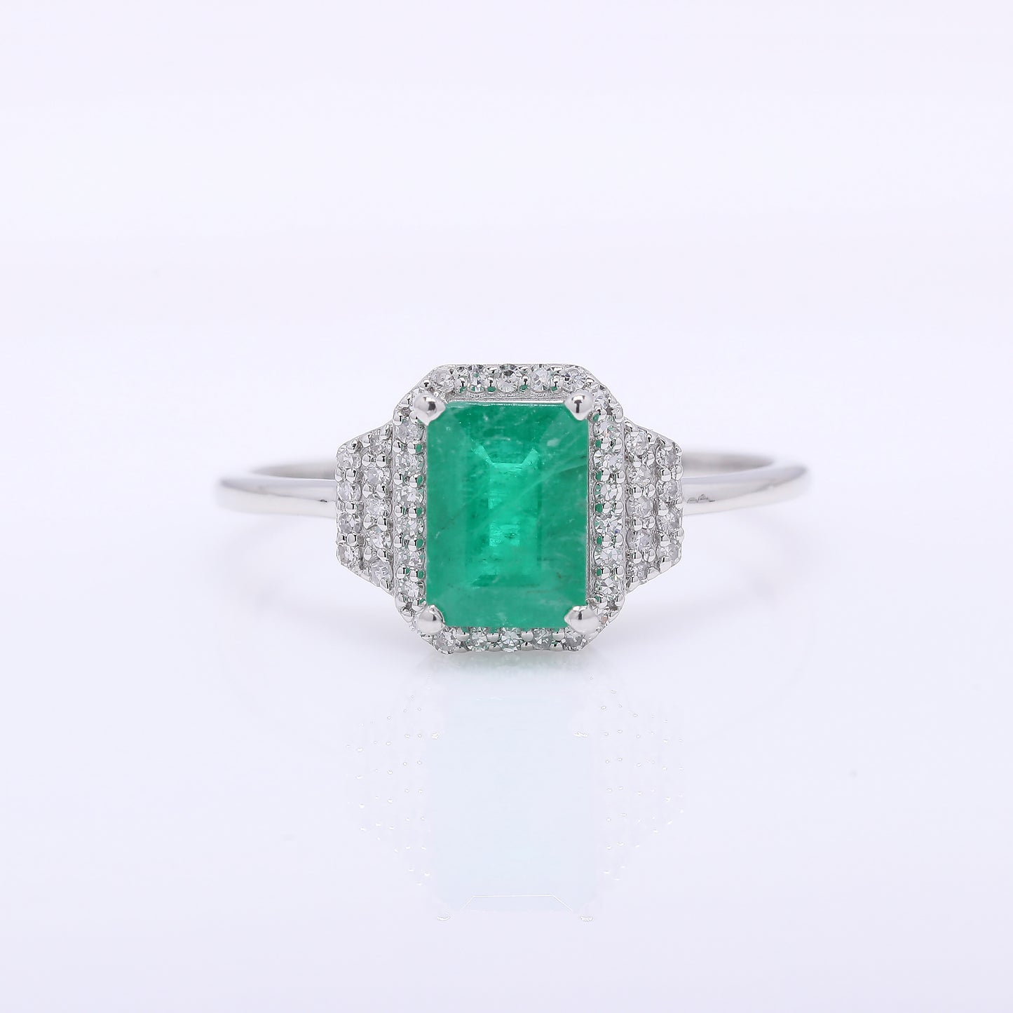 1.31 Ct Octagon Step Cut Natural Emerald 950 Platinum Ring
