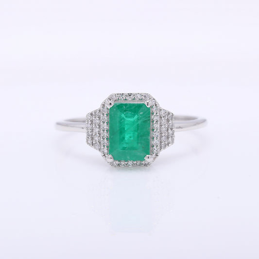 1.31 Ct Octagon Step Cut Natural Emerald 950 Platinum Ring